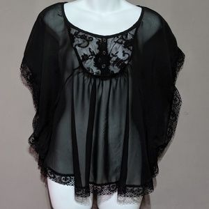 Black sheer bat wing lace blouse